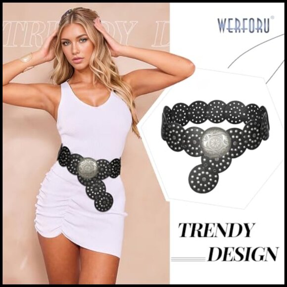 Vintage Western Belt PU Leather Adjustable Disc Buckle Boho Style Waist main image 4